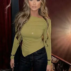 Asymmetrical Square Neck Crop Blouse – Streetwear Chic - Piña Colada