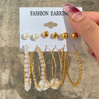 Modyle Geometric Pearl Hoop Earrings Set - Piña Colada