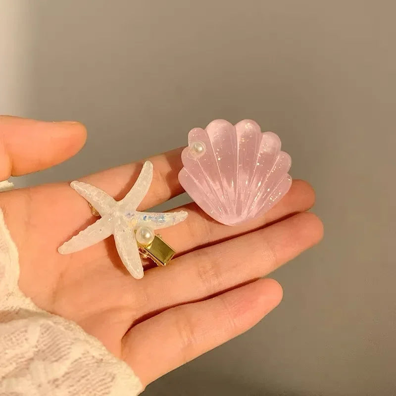 2PCS Elegant Starfish Star Shell Hair Clips - Piña Colada
