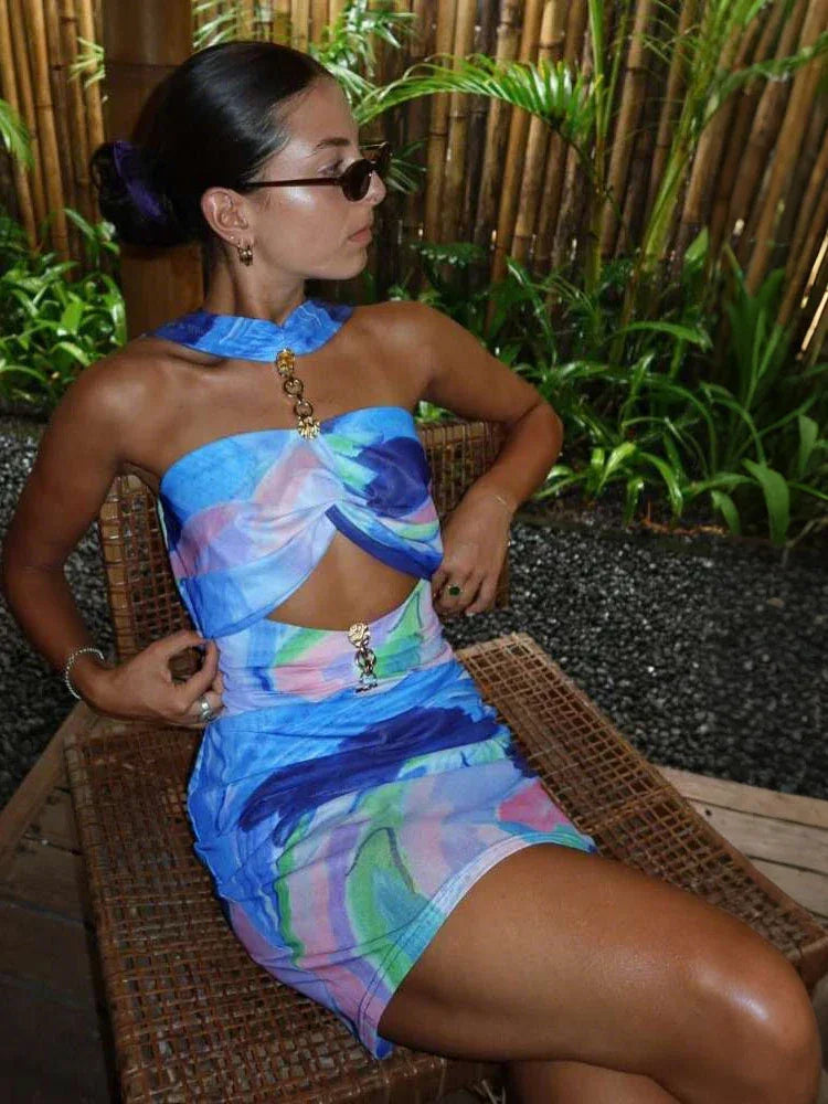 Patchwork Maxi Bodycon Dress - Piña Colada