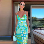 Chic Print Sling Long Dress Women Sleevless Backless - Piña Colada