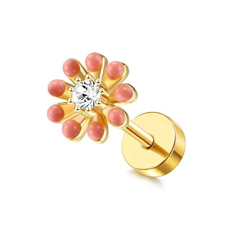Moon-Shaped Screw-Back Stud Earring - Piña Colada