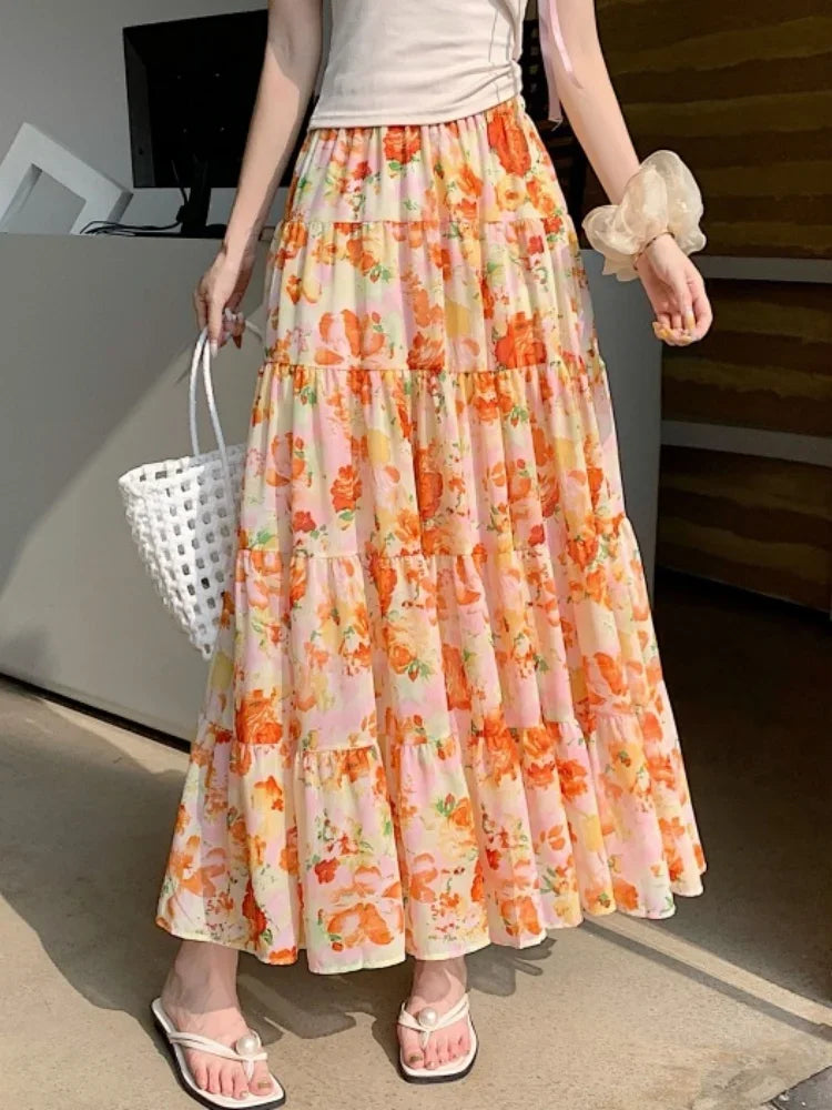 Summer Chiffon Mid-Length Skirt - Piña Colada