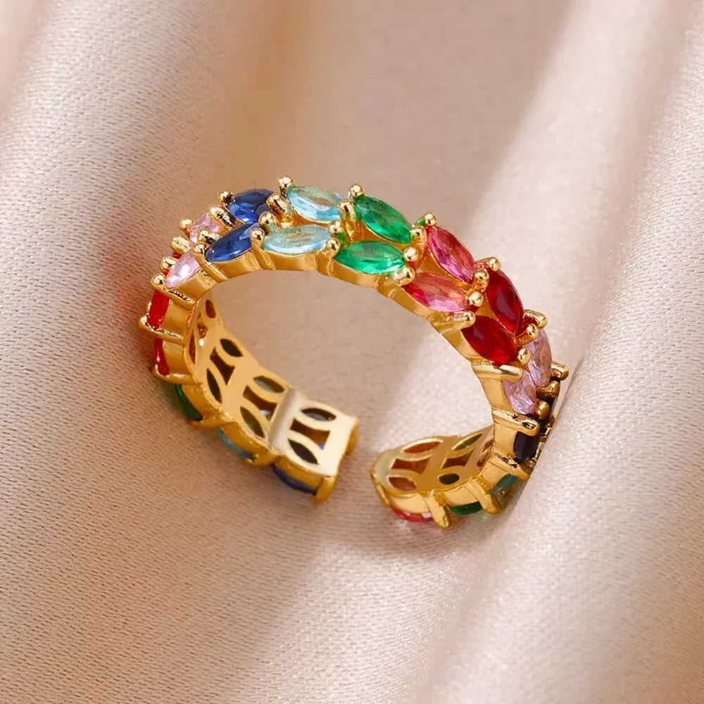 Rings Gold Plated Colorful Stone - Piña Colada