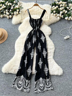 Vintage Floral Print Summer Jumpsuit – Sleeveless Wide-Leg Romper for Women - Piña Colada