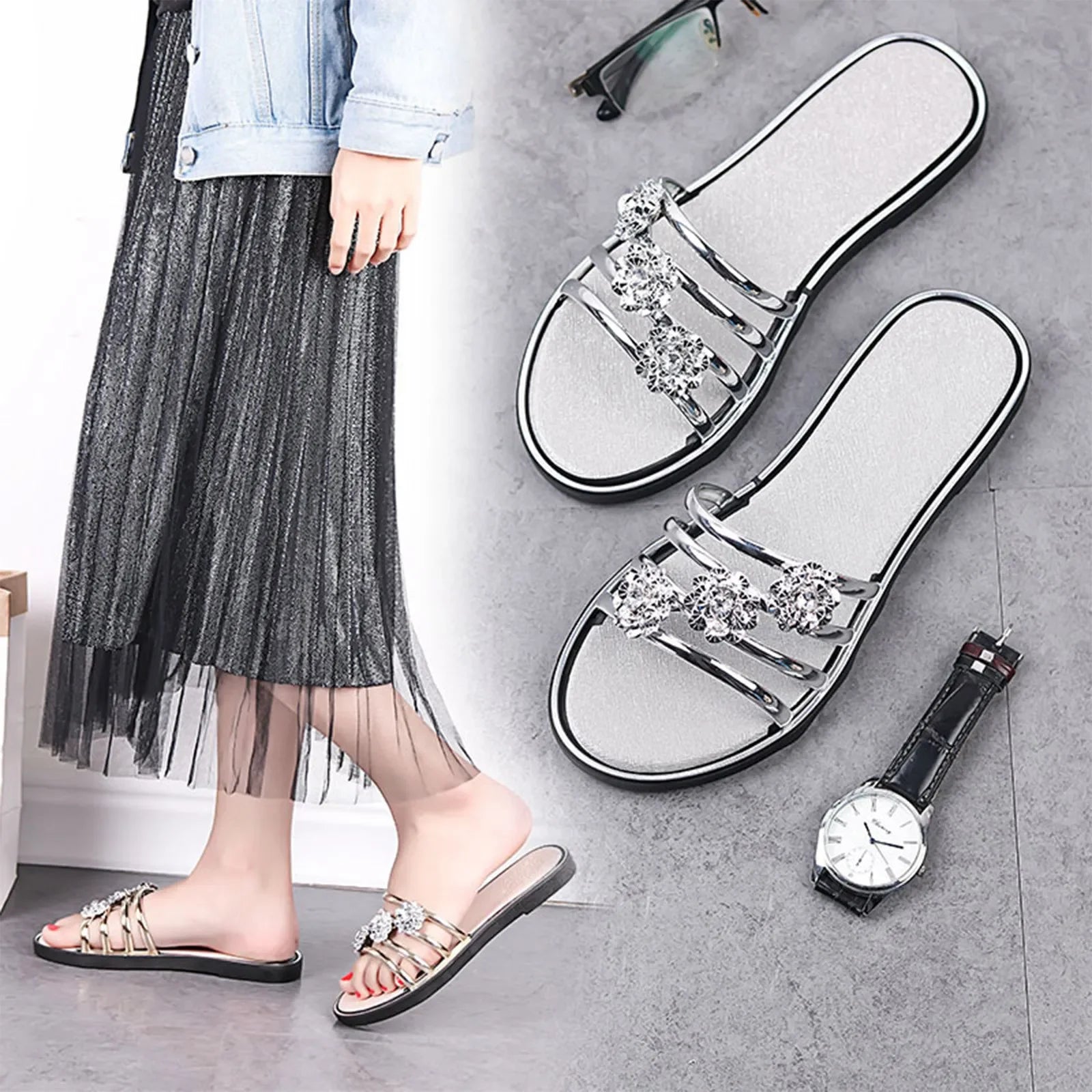 Slippers Diamond Flower Sandals - Piña Colada