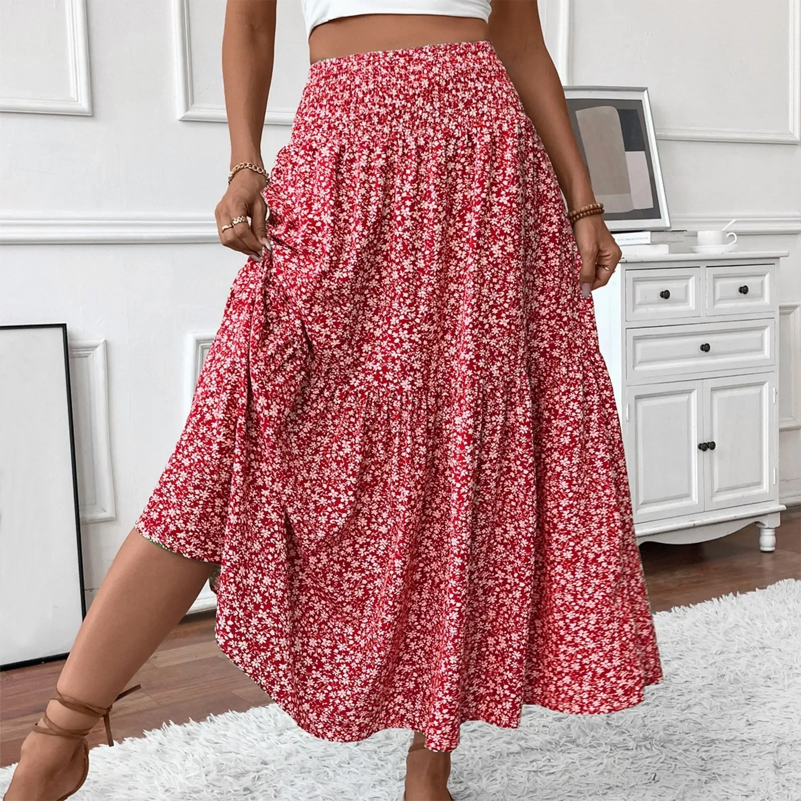 Floral Print Elastic Waist Loose - Piña Colada
