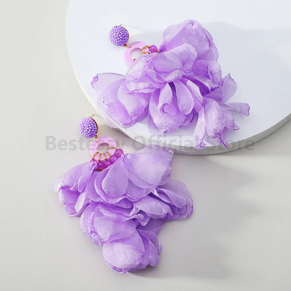 Boho Multicolor Cotton Flower Earrings - Piña Colada