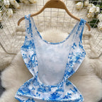 Printed Hollow Out Streetwear Bodysuit - Piña Colada