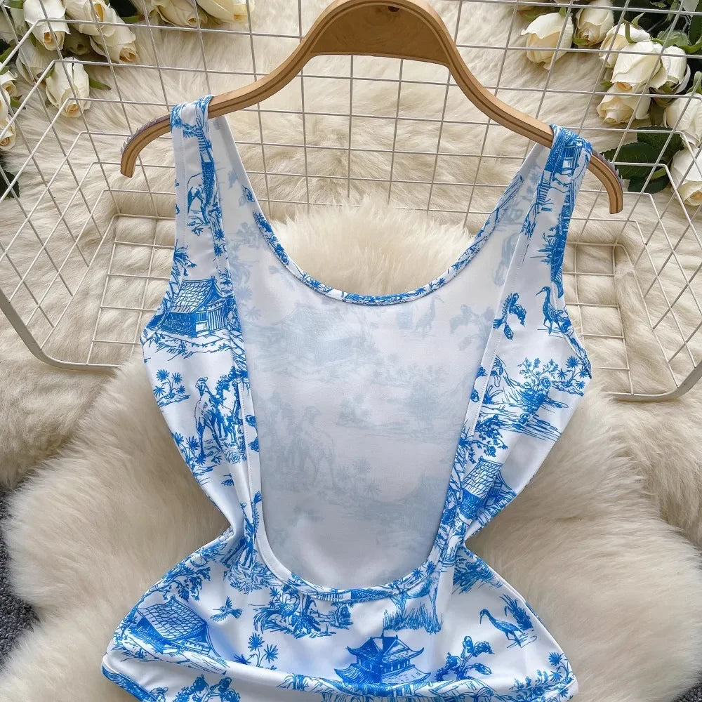 Printed Hollow Out Streetwear Bodysuit - Piña Colada
