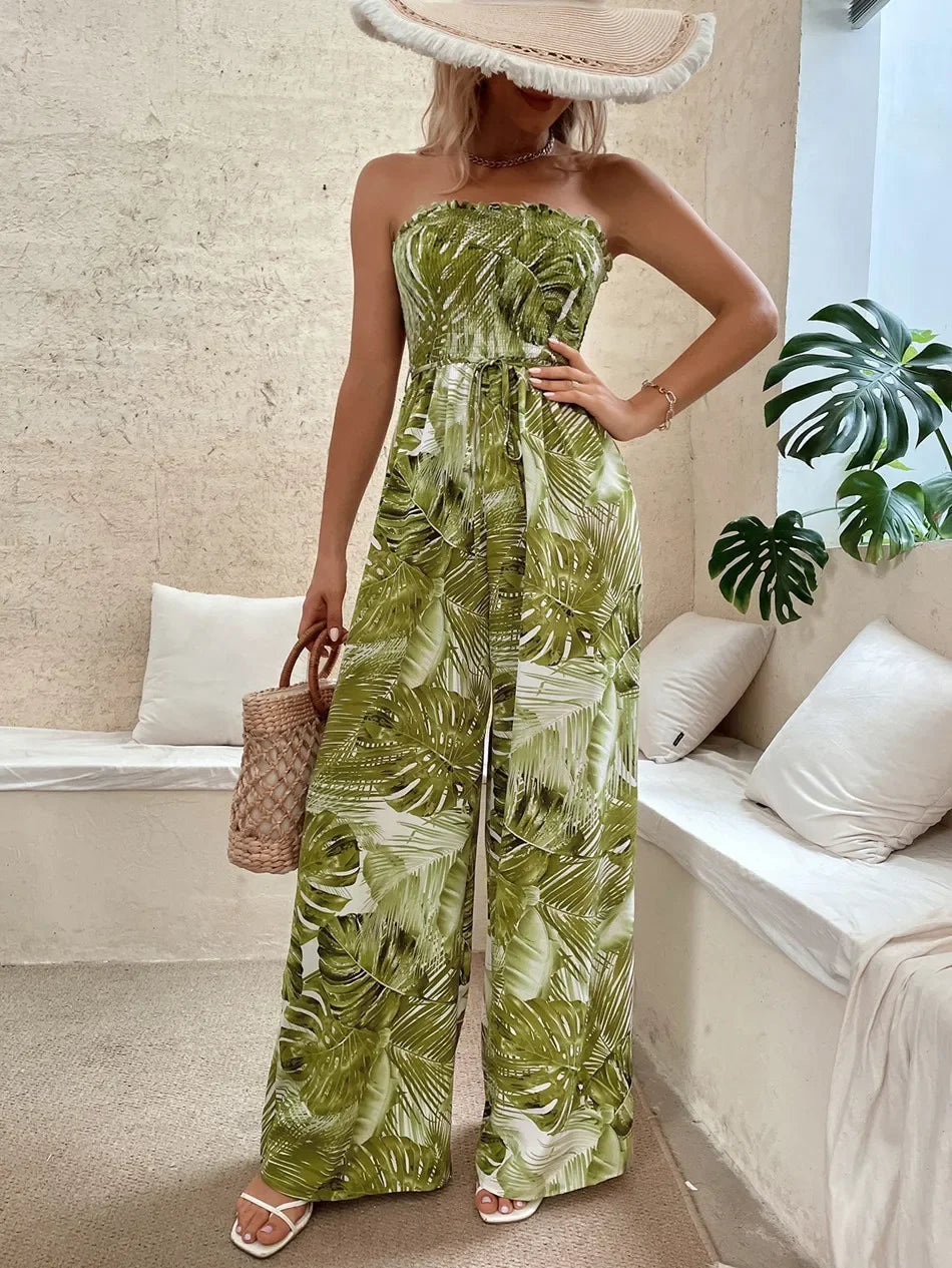 Summer Boho Wide Leg Printed Loose - Piña Colada