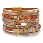 Hollow Star Weave Leather Bracelet - Piña Colada