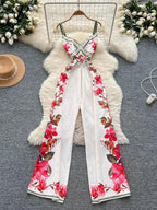 Vintage Printed Jumpsuit for Women – Full-Length Summer Romper with Mid Waist - Piña Colada
