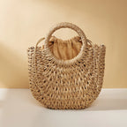 Straw Rattan Half-Moon Beach Handbag - Piña Colada