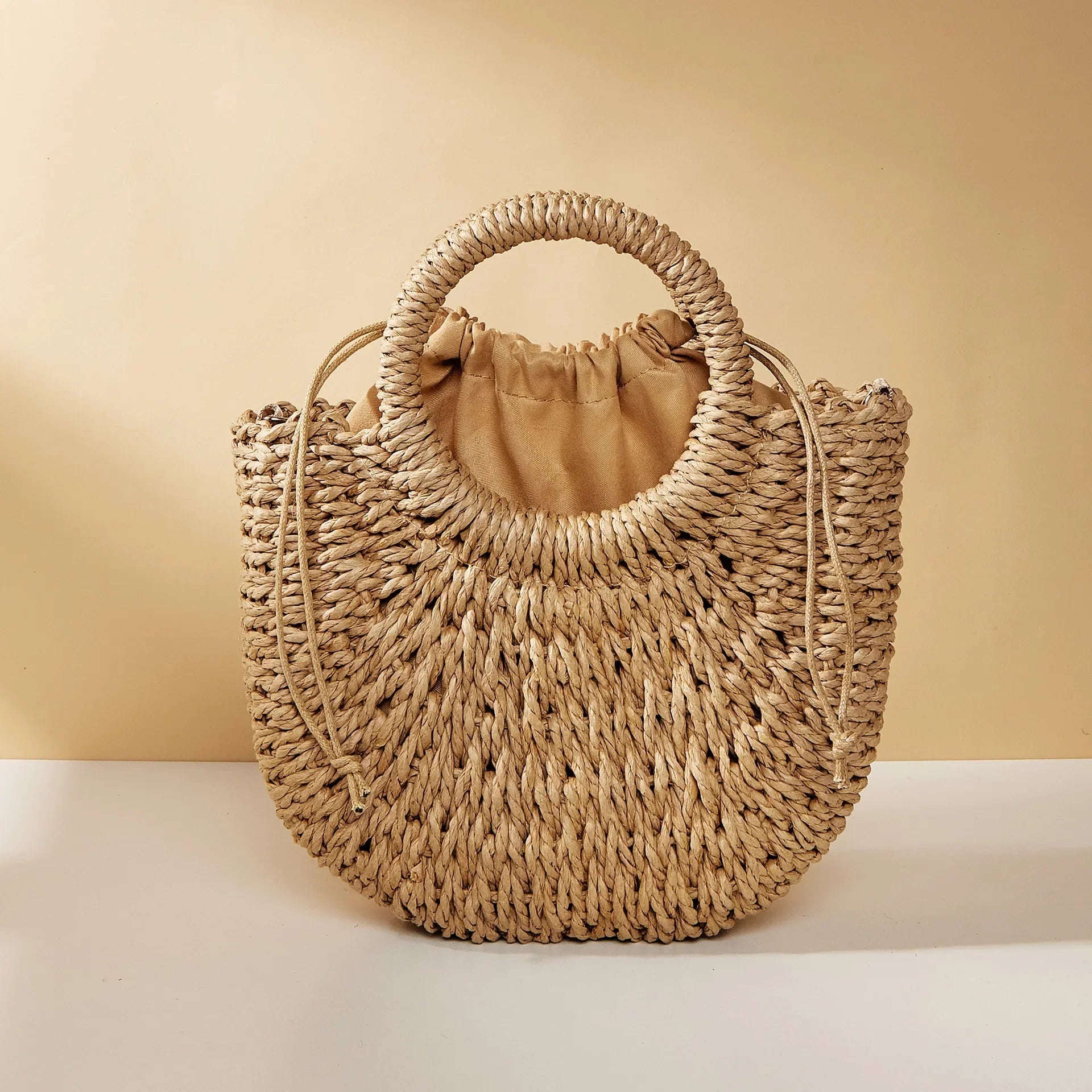 Straw Rattan Half-Moon Beach Handbag - Piña Colada