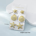 6Pcs Starfish Shell Stud Earrings - Piña Colada