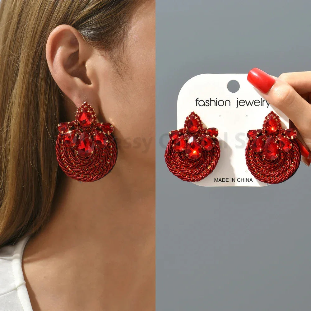 Vintage Rhinestone Round Drop Earrings - Piña Colada