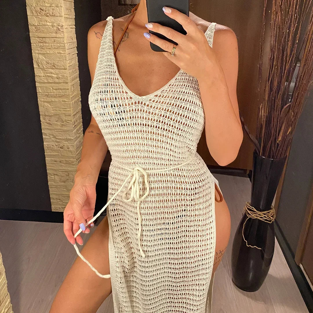 Tassel Knitted Crochet Tunic Beach Cover Up - Piña Colada