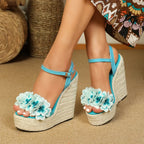 Wedge Sandals with Flower - Piña Colada