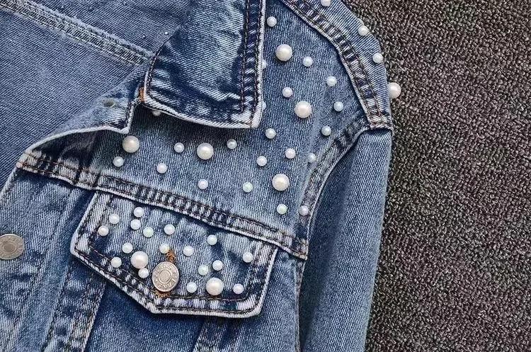 Pearl Beaded Denim Jacket - Piña Colada