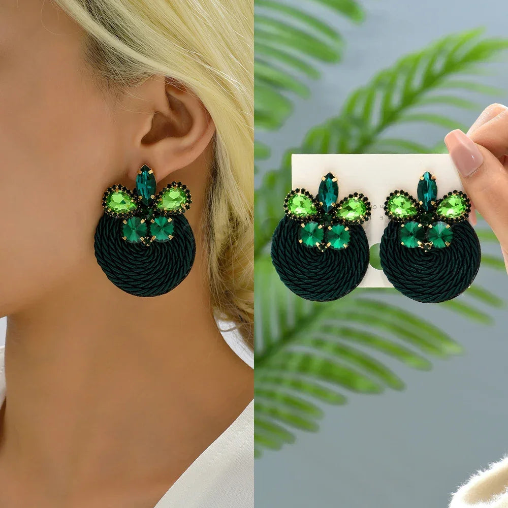 Vintage Rhinestone Round Drop Earrings - Piña Colada