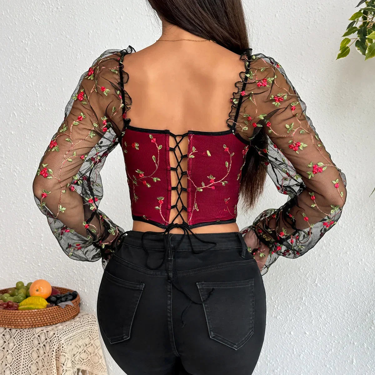 Mesh Long Sleeve Corset - Piña Colada