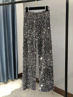 Sequined Wide-Leg Floor-Length Pants – High Waist Streetwear - Piña Colada