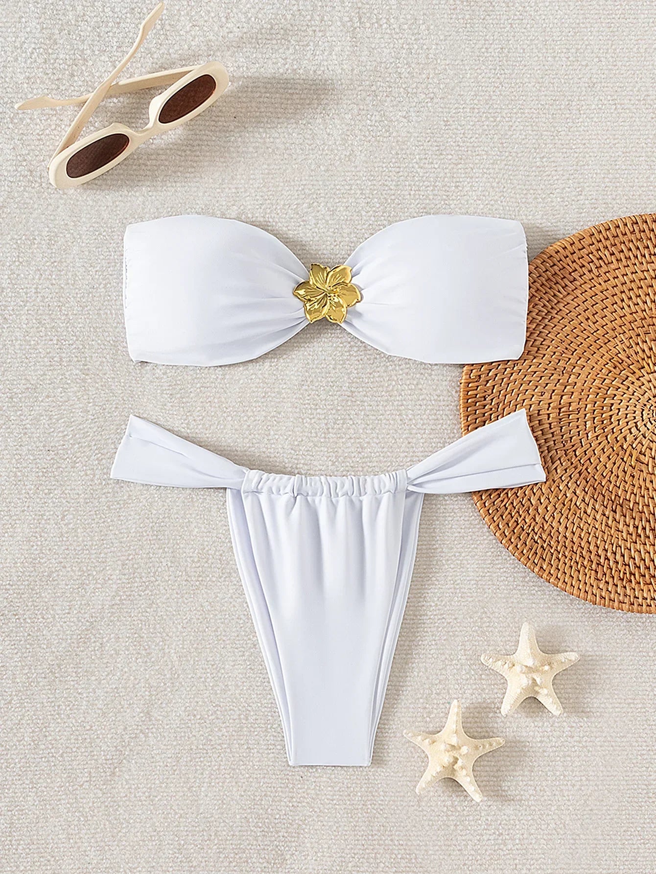 Flower Strapless Bikini Set - Piña Colada