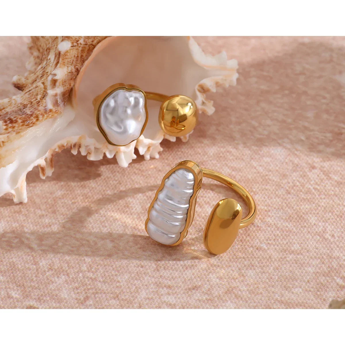 Irregular Pearl Stainless Steel Open Rings - Piña Colada
