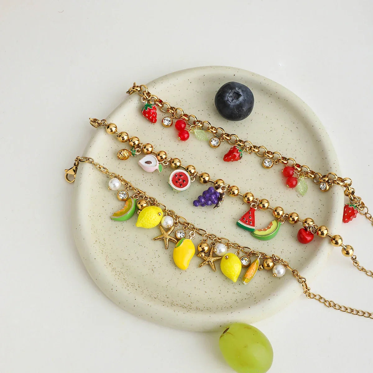 Bracelet 18K Gold Plated Stainless Steel Strawberry - Piña Colada