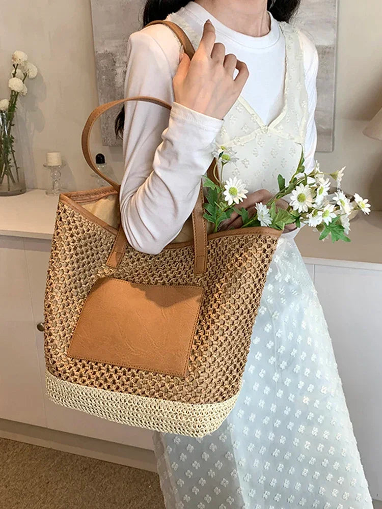 Women Straw Crochet Beach Handbag - Piña Colada