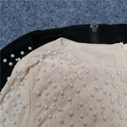 Beaded Knit Two-Piece Set – Elegant Mini Skirt &amp; Long Sleeve Top - Piña Colada