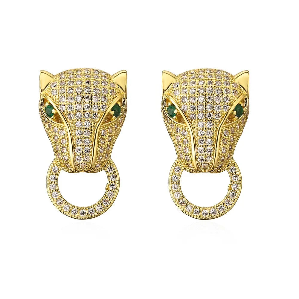Leopard Head Stud Earrings - Piña Colada