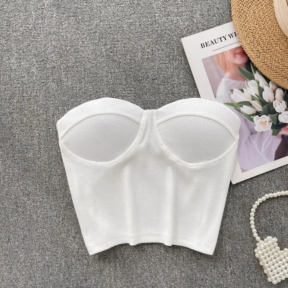 Strapless Summer Casual Crop Tops with Built In Bras - Piña Colada