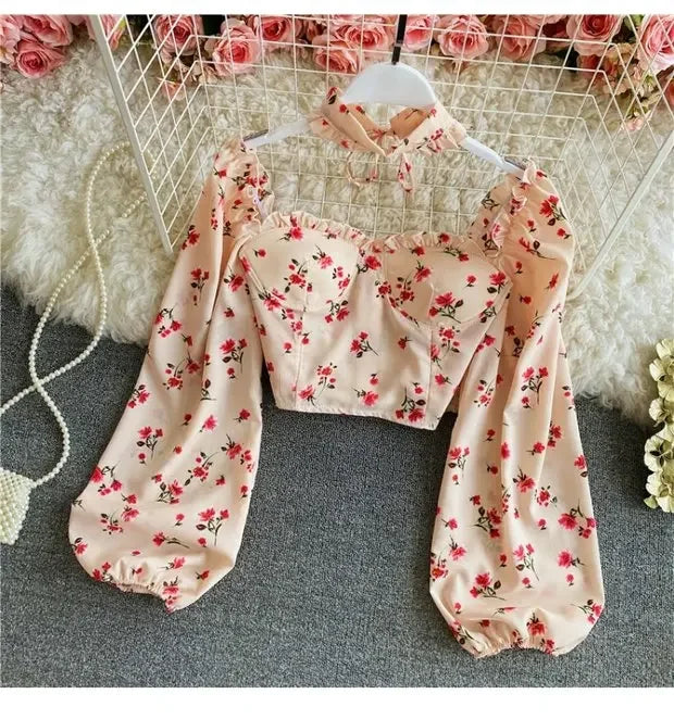 Floral Print Chiffon Top High Waist - Piña Colada