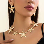 Vintage Star Jewelry Set – Gold or Silver Necklace & Earrings for Women - Piña Colada
