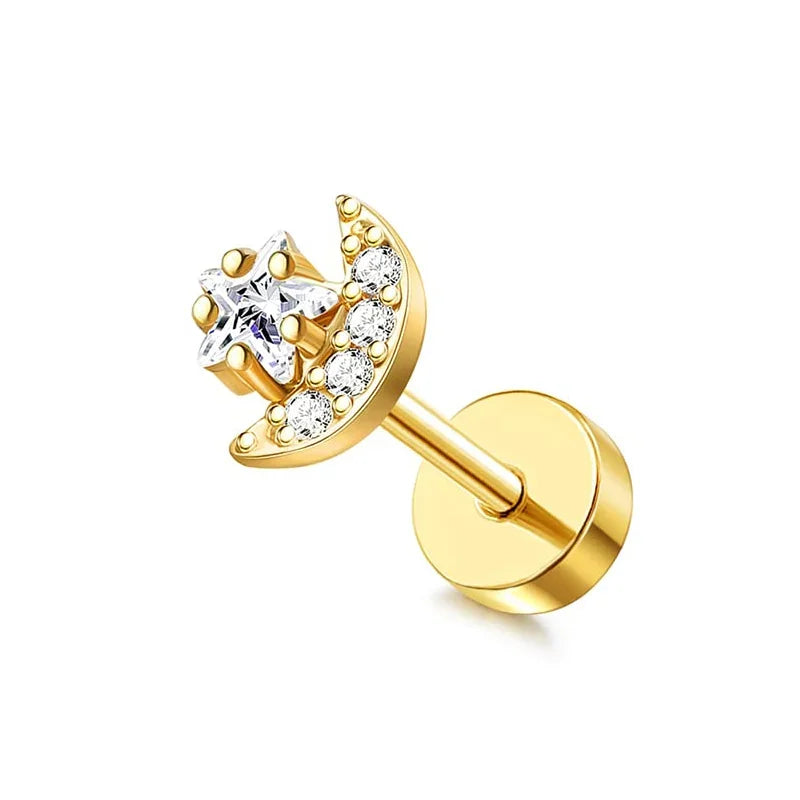 Moon-Shaped Screw-Back Stud Earring - Piña Colada