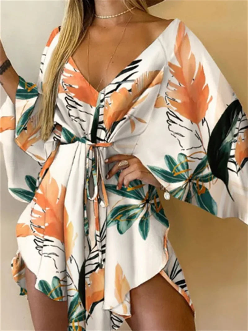 Print Dress Sexy V-Neck - Piña Colada