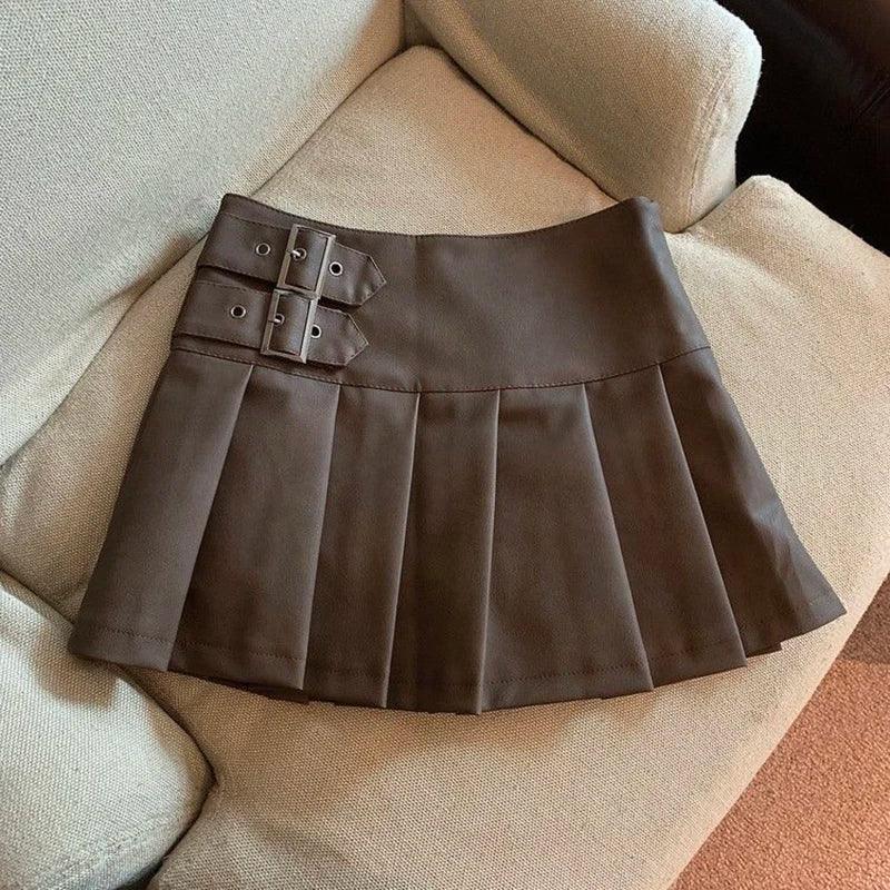 Leather Mini Skirts High Waist Pleated - Piña Colada