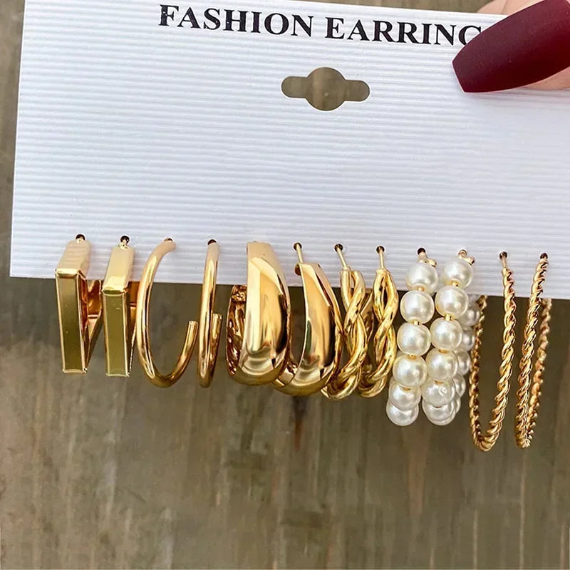 Pearl Hoop Earrings Set - Piña Colada