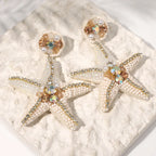 Handmade Beaded Blue Starfish Drop Earrings - Piña Colada