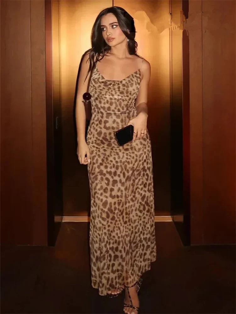 Leopard Print Tulle Slip Dress