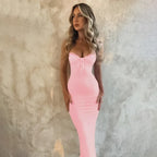 Lace Spliced Backless Maxi Dress - Piña Colada