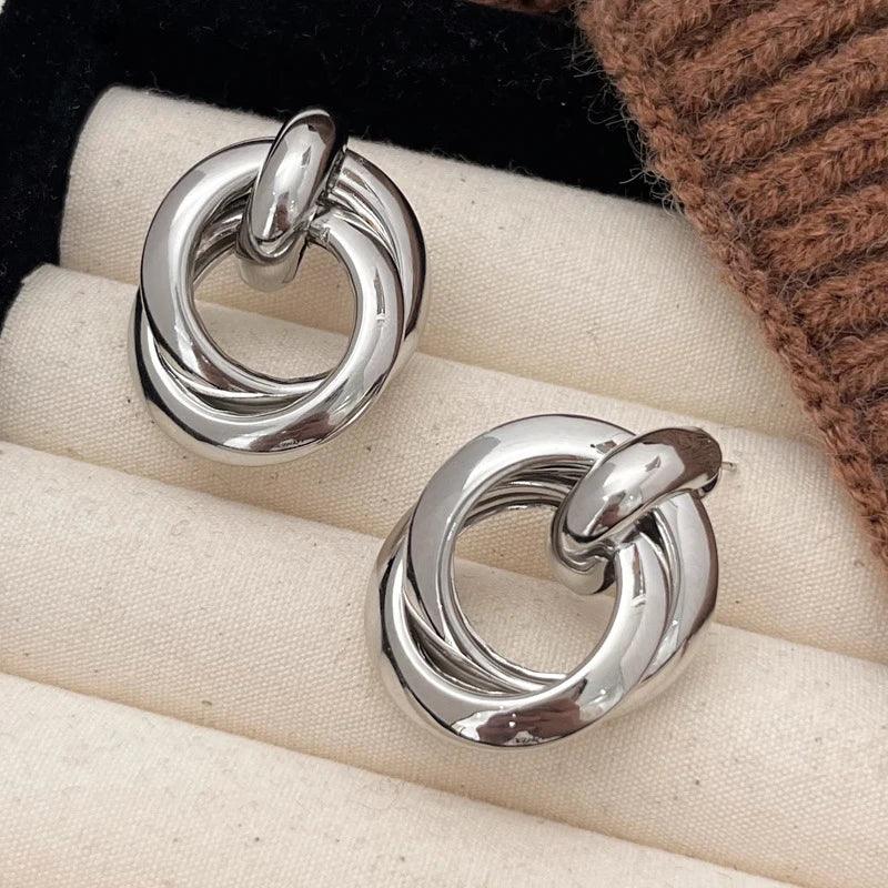 Double Layer Round Circle Dangle Earrings - Piña Colada