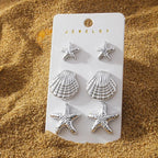 6Pcs Starfish Shell Stud Earrings - Piña Colada