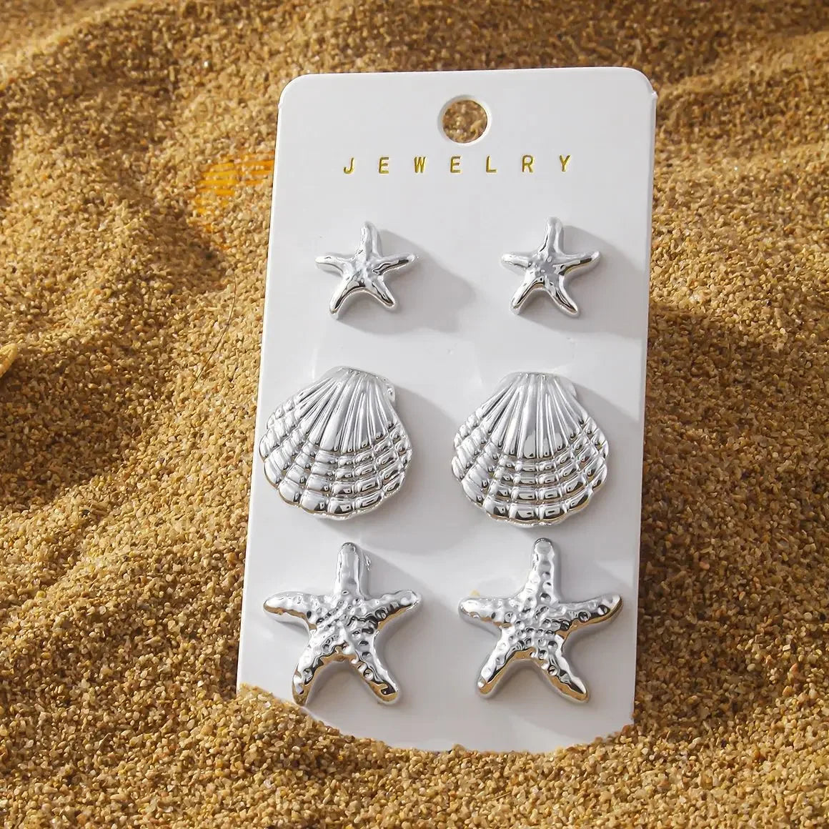 6Pcs Starfish Shell Stud Earrings - Piña Colada