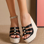 Pearl Platform Wedges Open Toe - Piña Colada