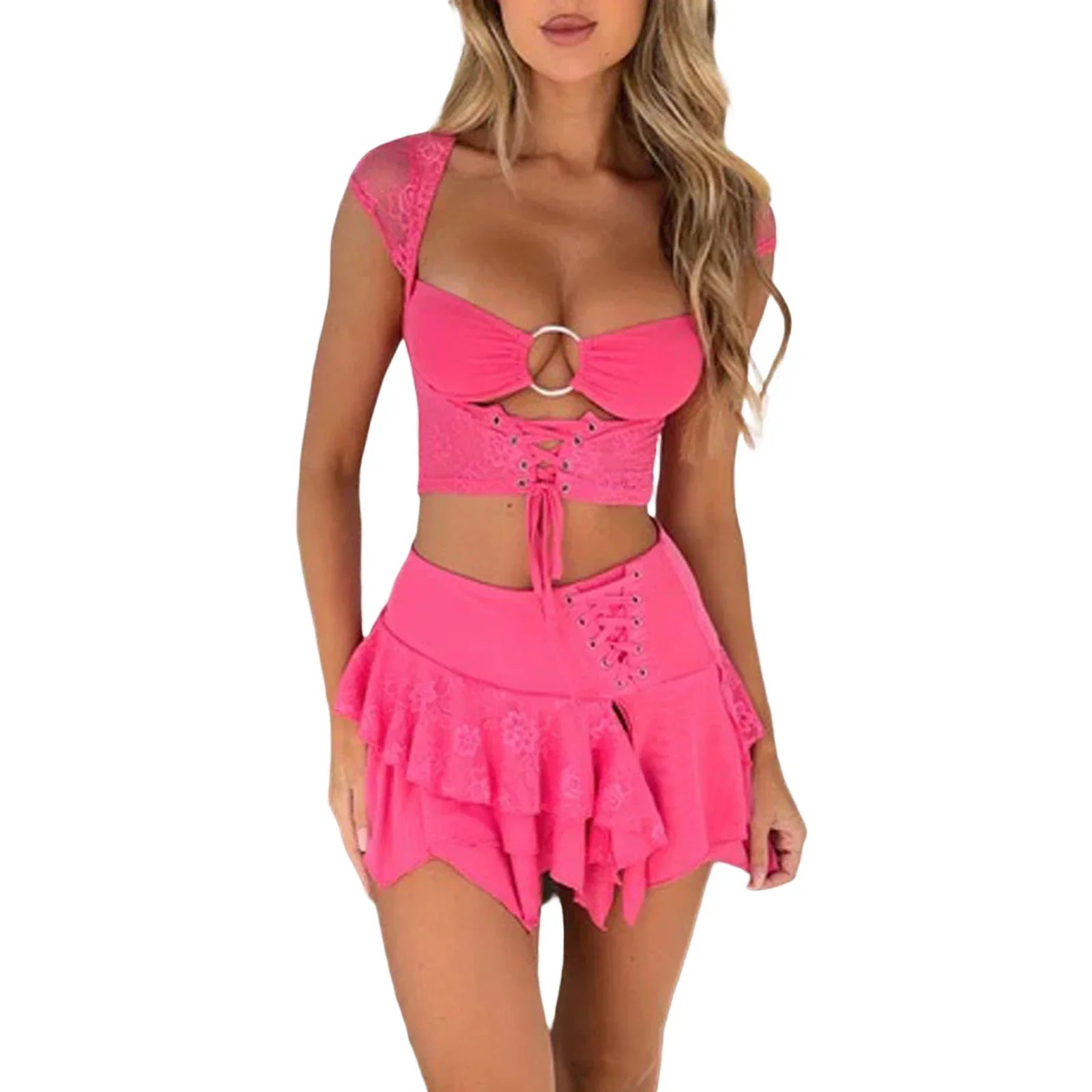 Velvet Crop Top & Mini Skirt Set Outfit - Piña Colada