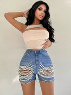 Mid-Waist Knit Casual Shorts - Piña Colada