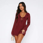 Slim Mini Dresses V-neck Ruffles - Piña Colada
